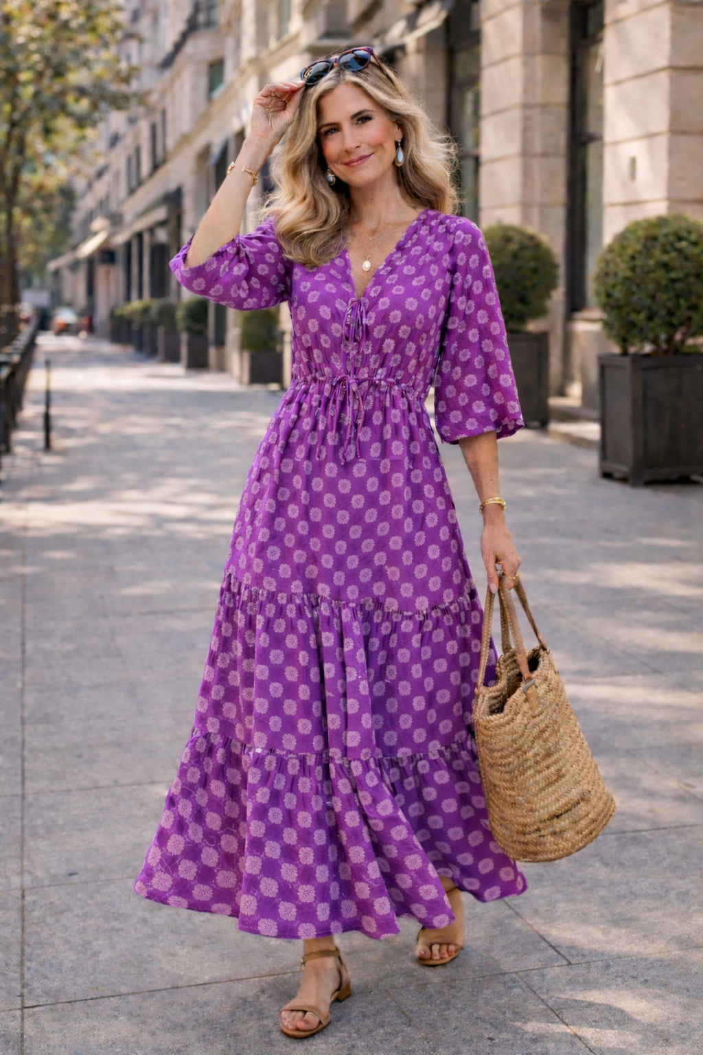 Trendé™ | Renate Boho-Maxikleid mit kurzem Ärmel