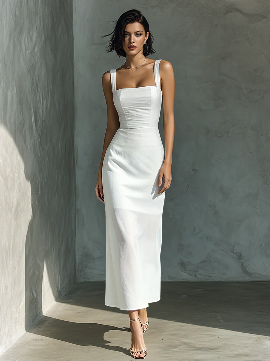 Trendé™ | Nadia Baumwoll-Leinen-Midikleid mit ärmellosem Schnitt