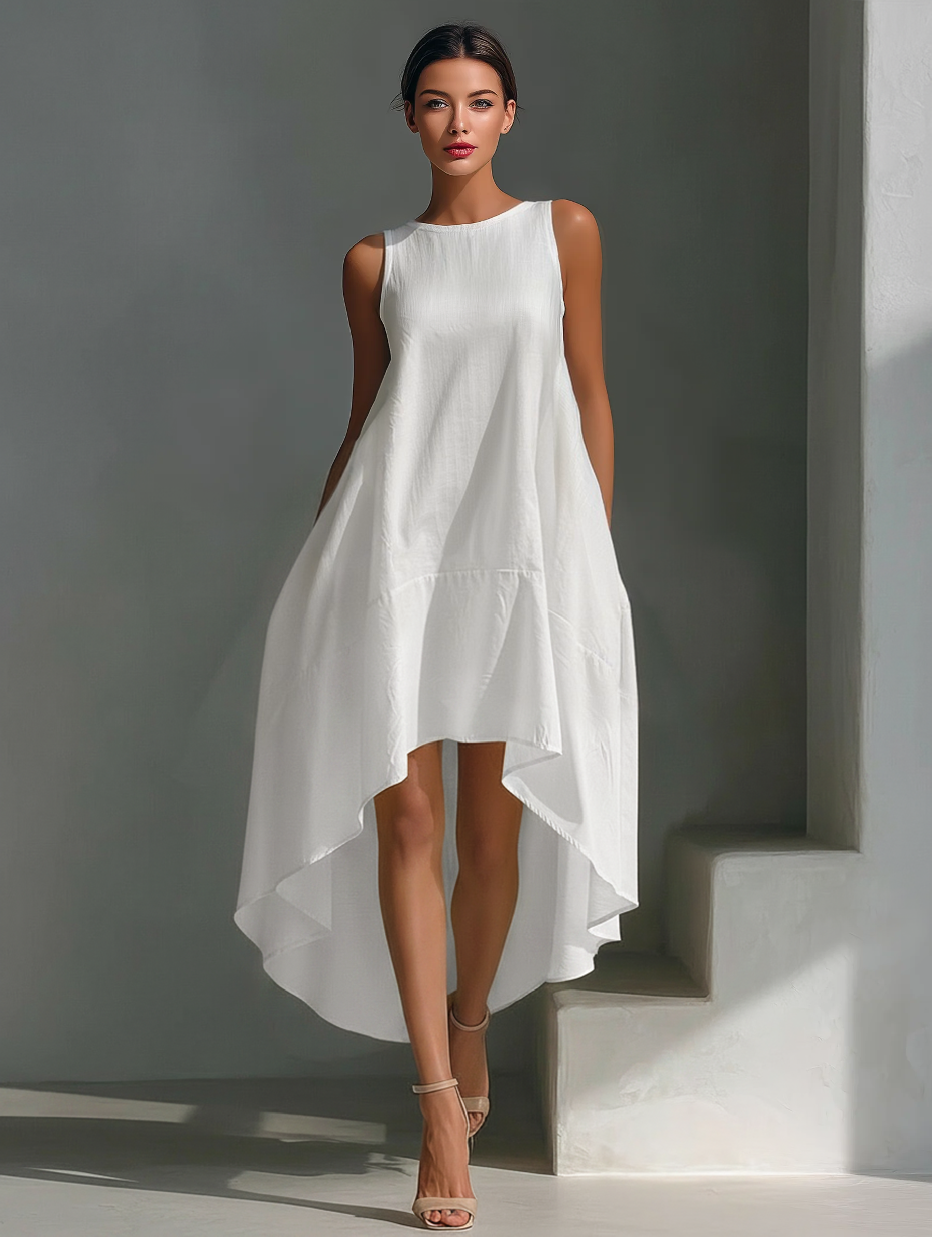 Trendé™ | Ilaria Leinenmix-Midikleid mit Rundhalsausschnitt und ärmellosem Schnitt