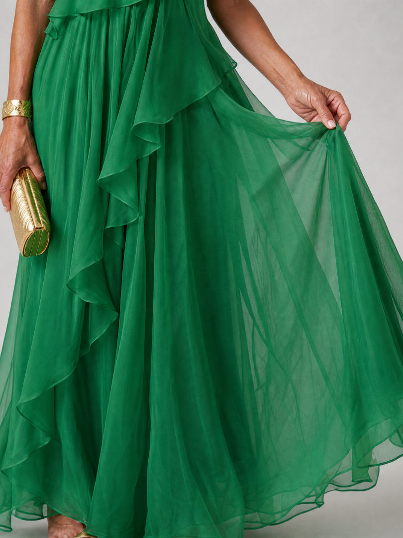 Trendé™ | Donatella Grünes Maxikleid mit One-Shoulder-Design
