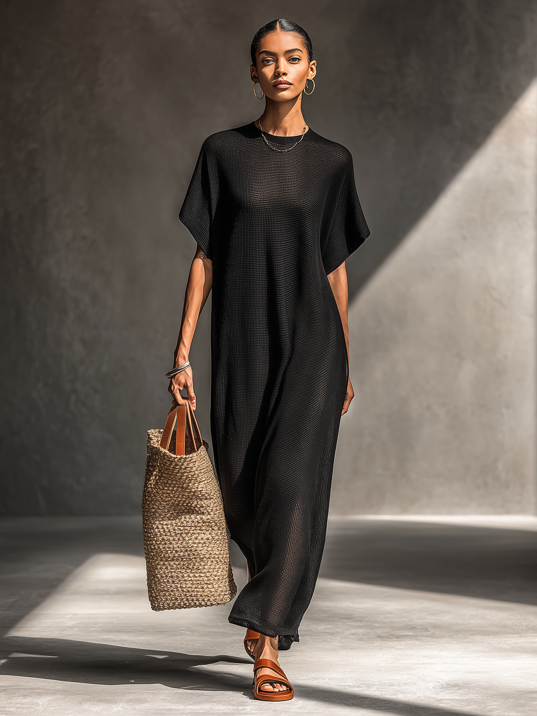 Trendé™ | Zara Strick-Maxikleid mit kurzen Ärmeln und minimalistischem Stil