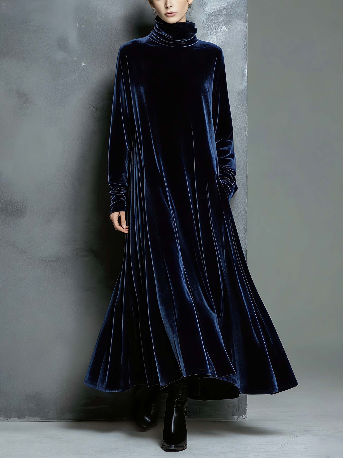 Trendé™ | Sofia Velours-Maxikleid mit langen Ärmeln und lockerer Passform