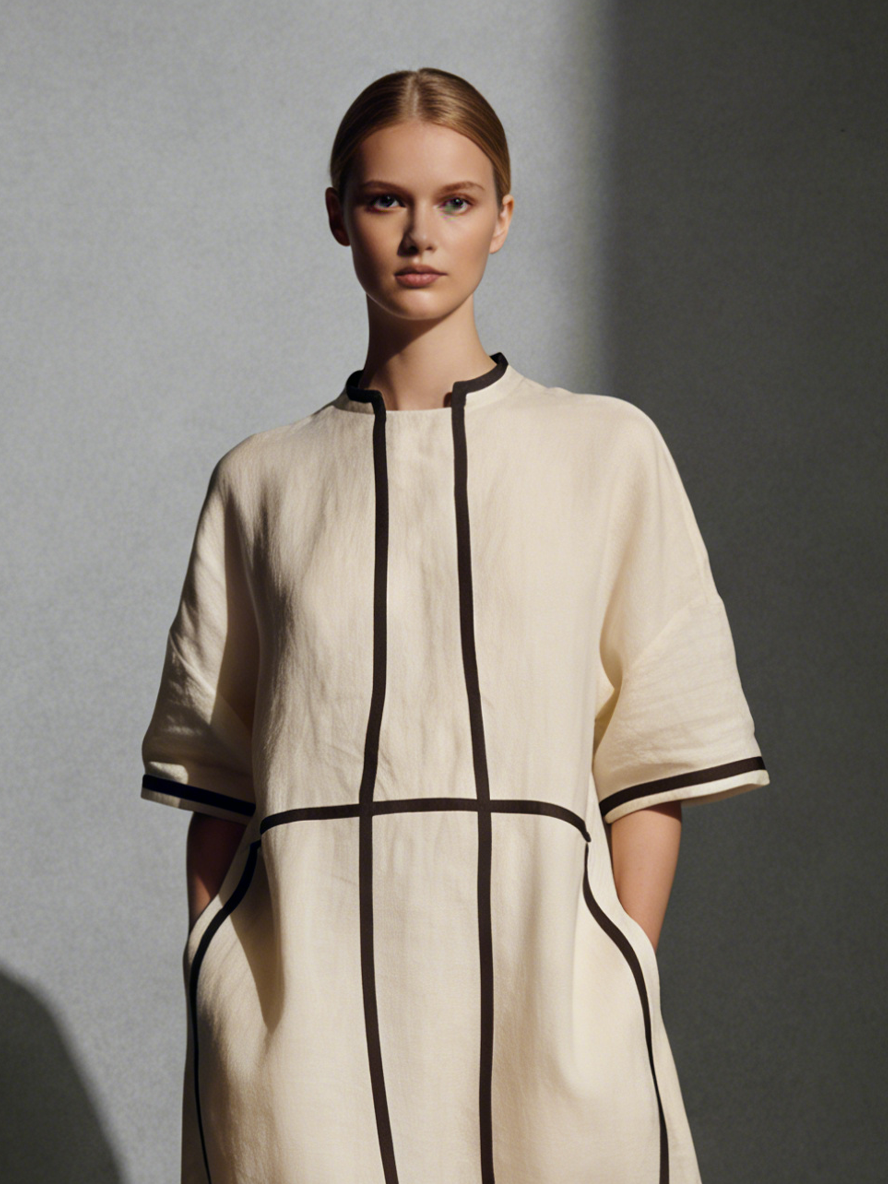 Trendé™ | Ariana Leinenmix-Maxikleid mit Taschen und Kontrastdetails