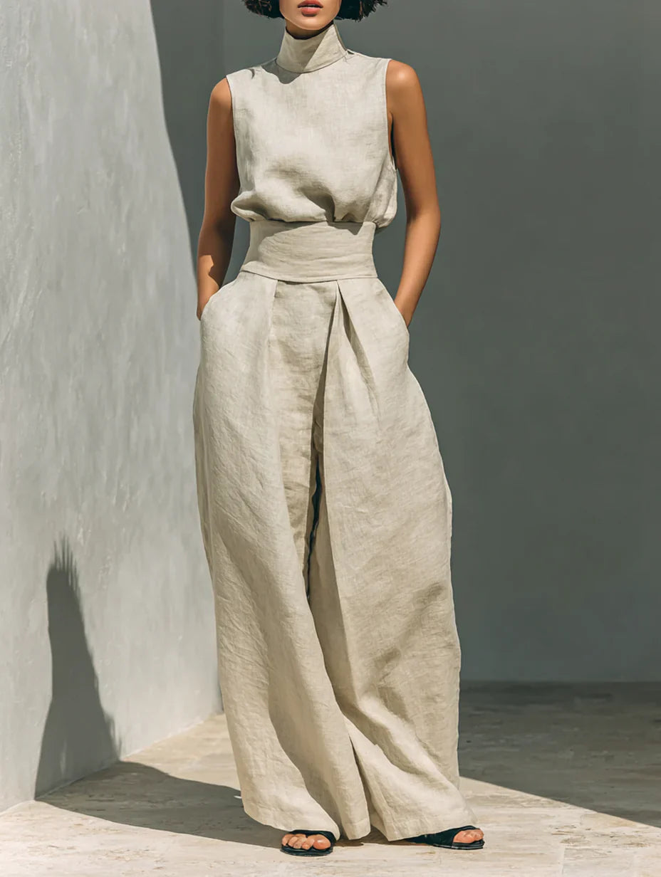 Trendé™ | Julie Leinen-Mix Set mit ärmellosem Top und weiter Hose