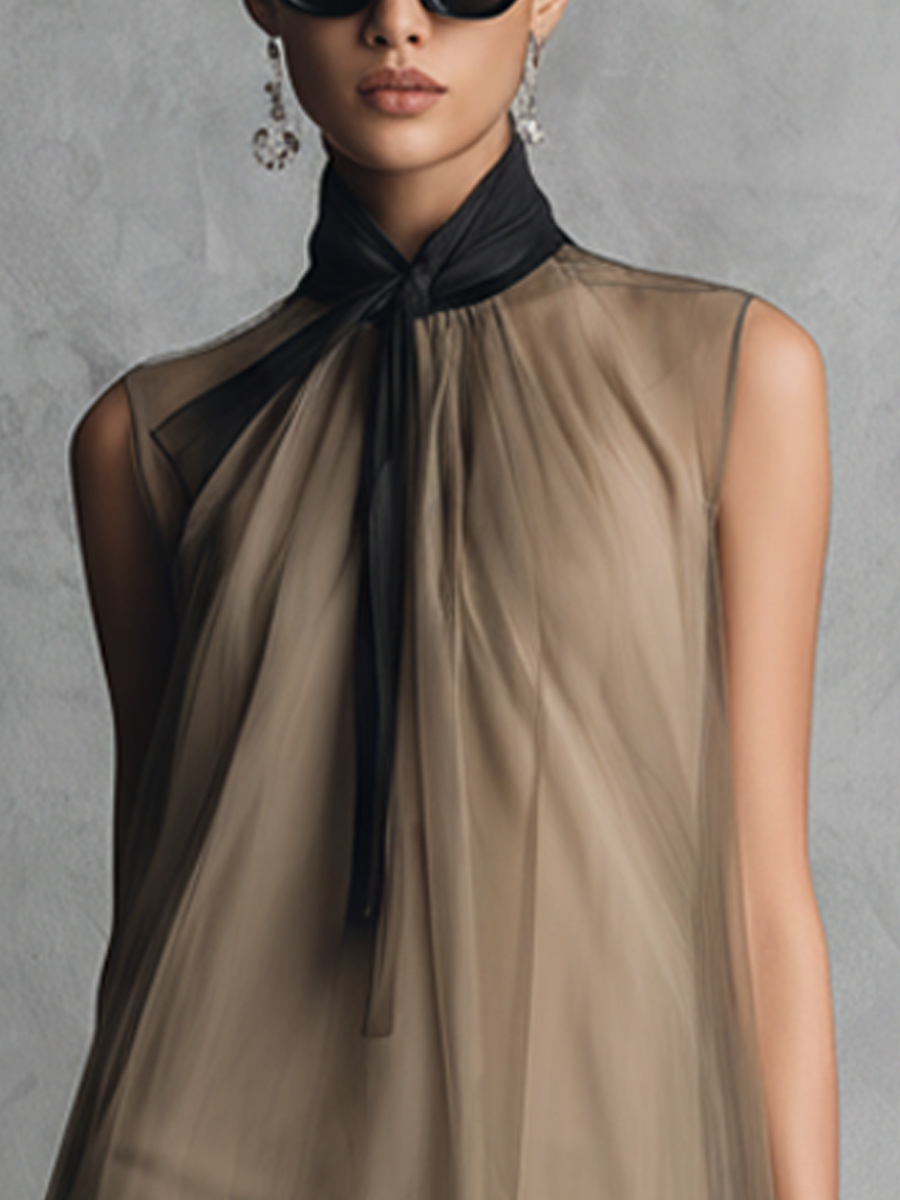 Trendé™ | Nina Chiffon-Kleid mit ärmellosem Schnitt und Colorblock-Design