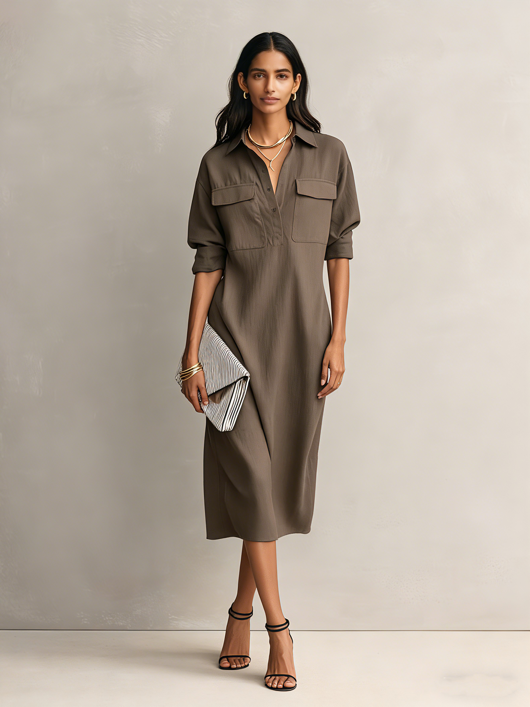 Trendé™ | Kaia Baumwoll-Leinen-Midikleid mit kurzen Ärmeln