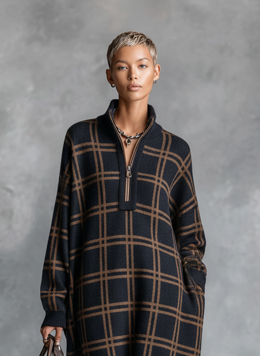 Trendé™ | Patricia Strick-Maxikleid mit Reissverschluss und lockerer Passform