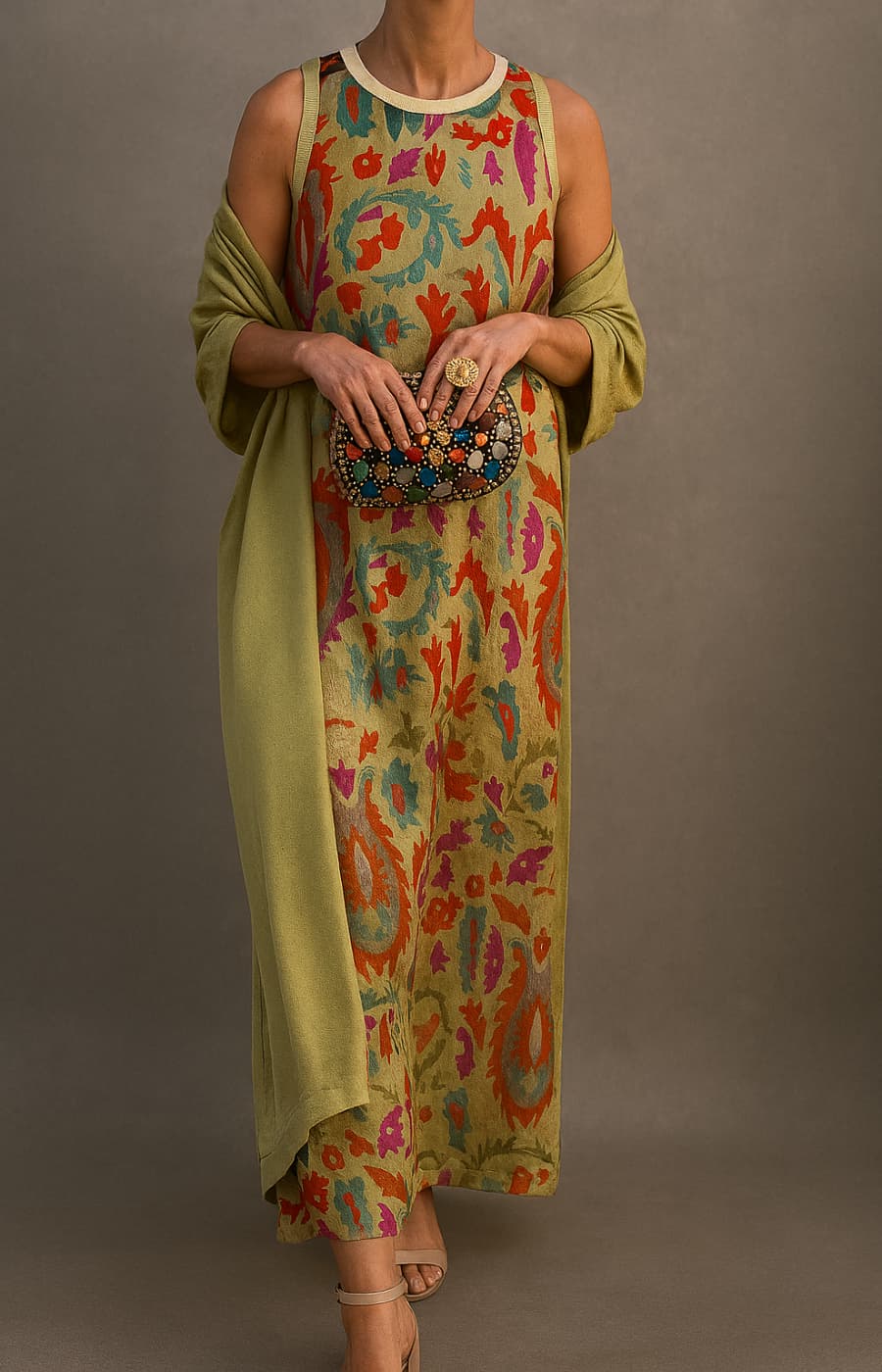 Trendé™ | Eliana Langes Print-Kleid-Set mit passender Weste