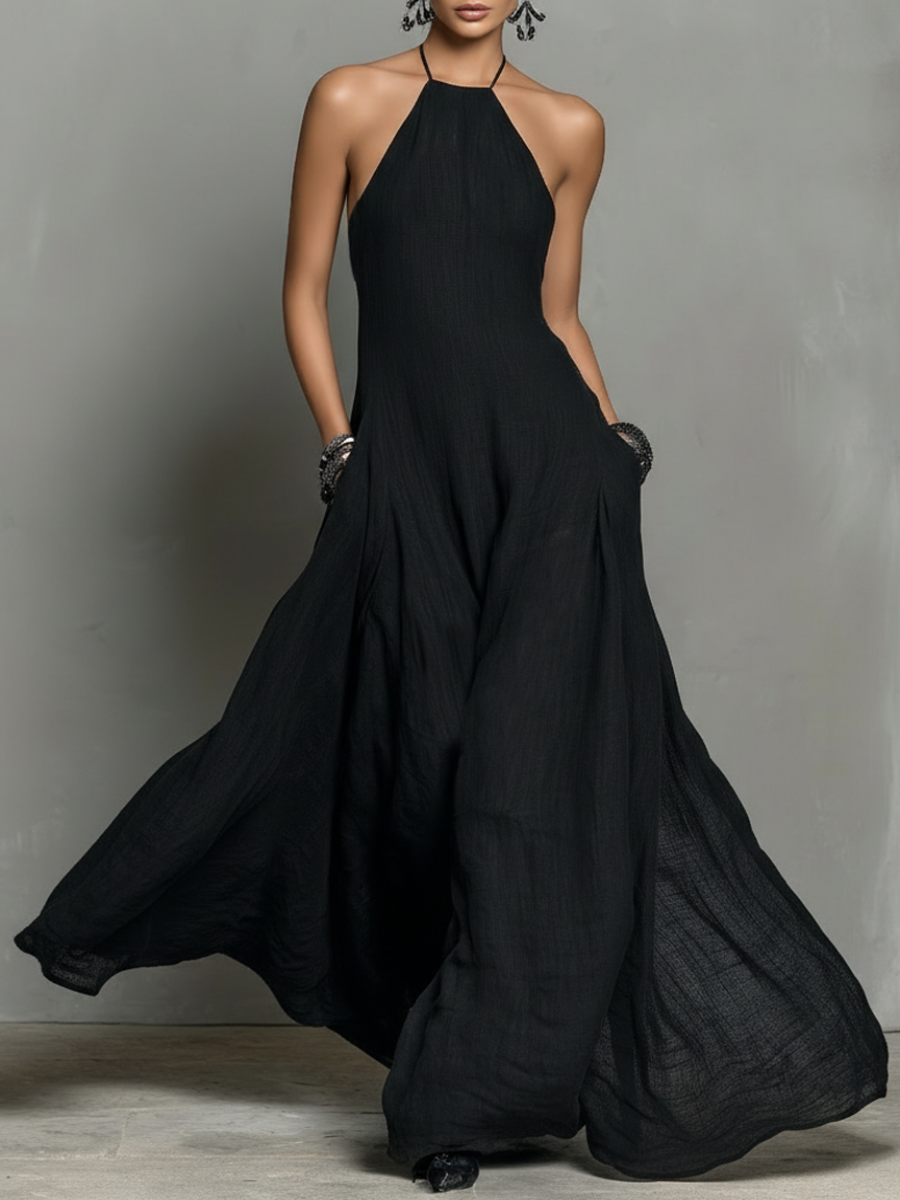 Trendé™ | Eva Leinenmix-Maxikleid mit Neckholder-Ausschnitt und ärmellosem Schnitt