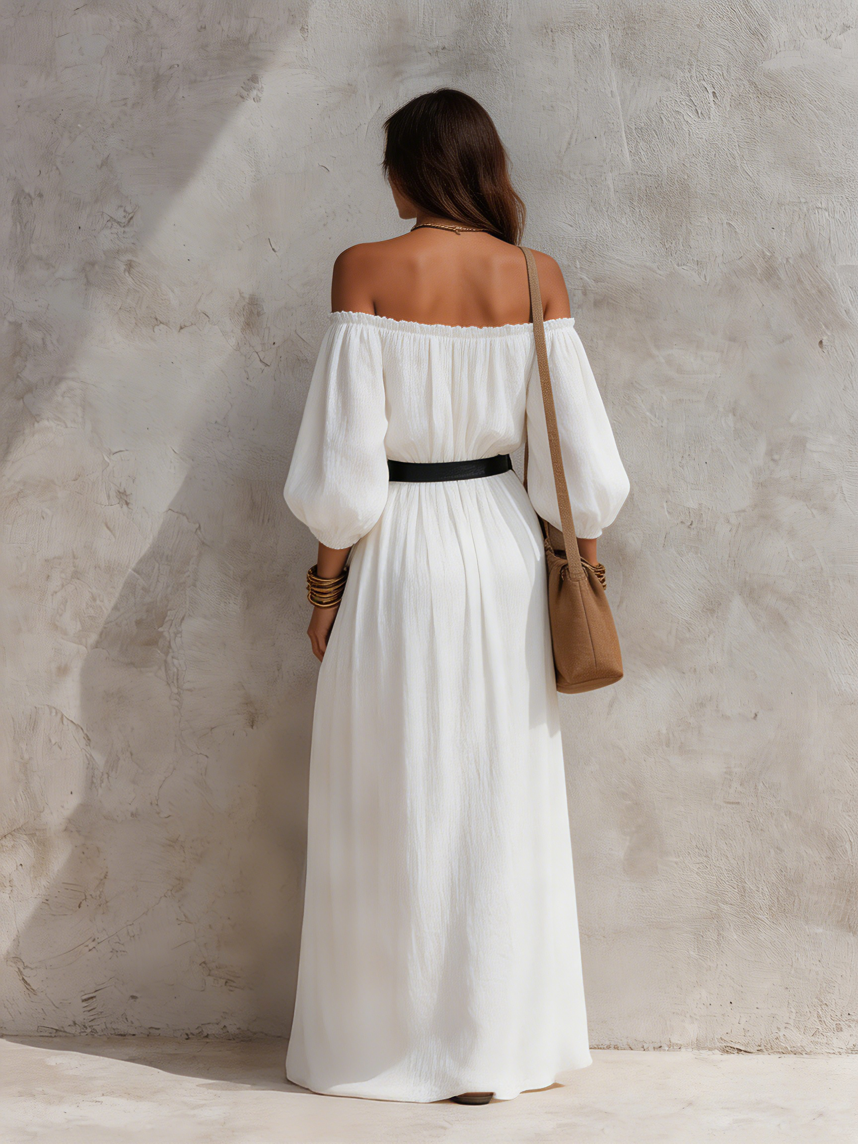 Trendé™ | Janina Webstoff-Maxikleid mit Off-Shoulder-Schnitt