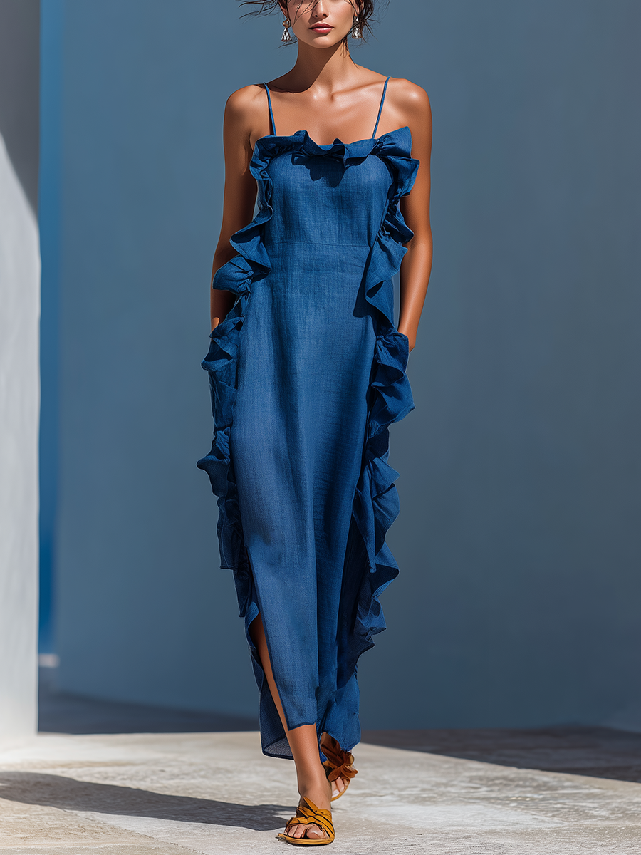Trendé™ | Isadora Leinenmix-Maxikleid mit Spaghettiträgern und Volants