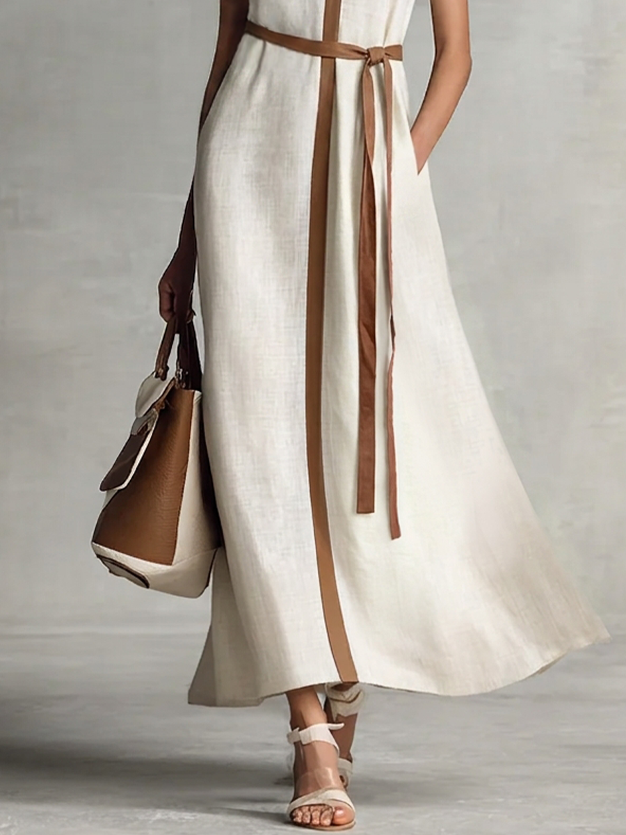 Trendé™ | Isla Baumwoll-Leinen-Maxikleid mit V-Ausschnitt und ärmellosem Schnitt
