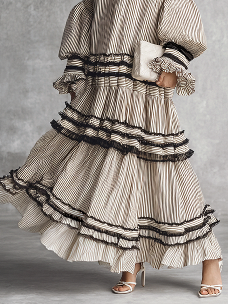 Trendé™ | Angelina Baumwollmix-Maxikleid mit langen Ärmeln und Volants