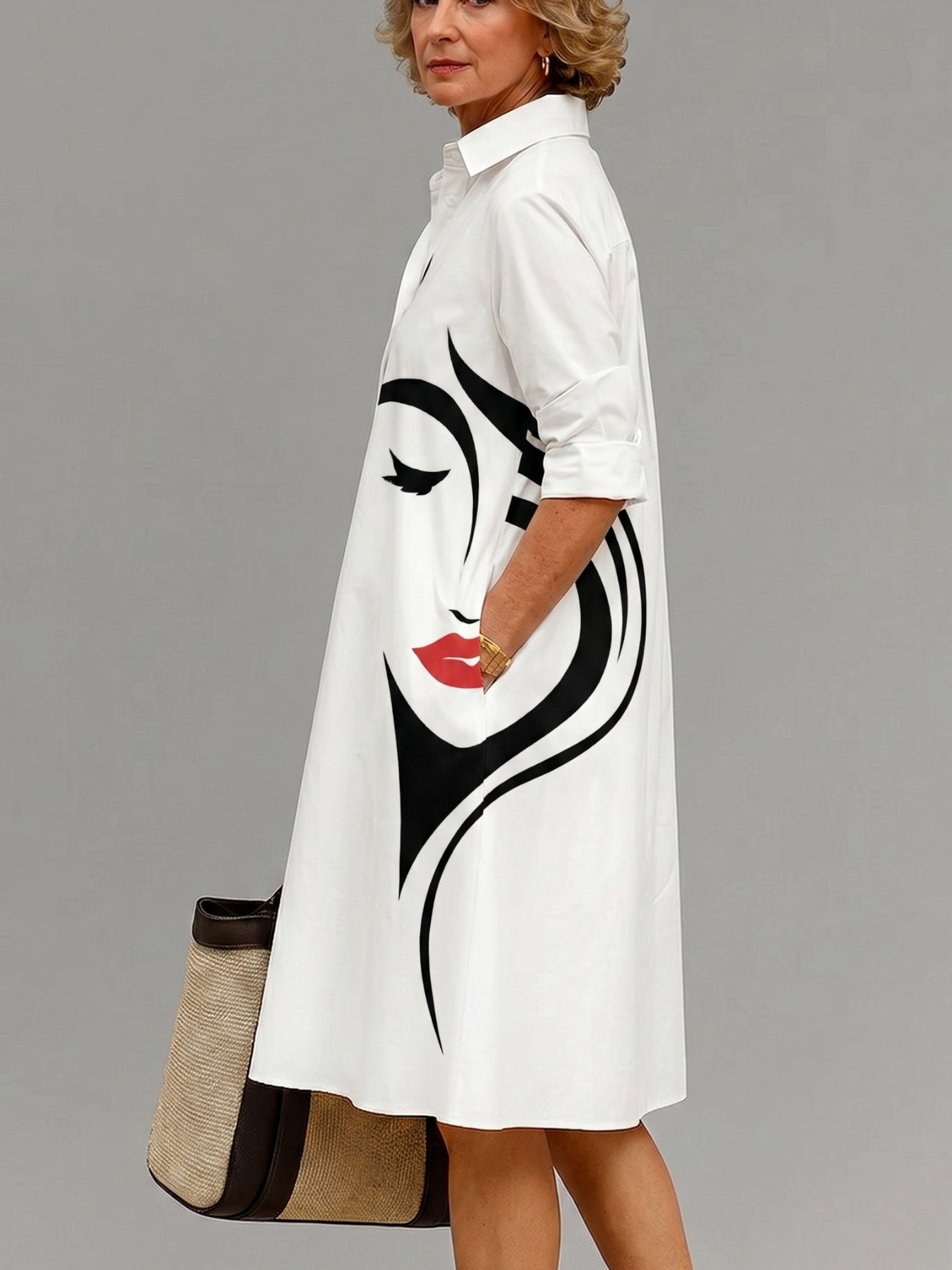 Trendé™ | Bella Gepflegtes Midi-Kleid in Weiss