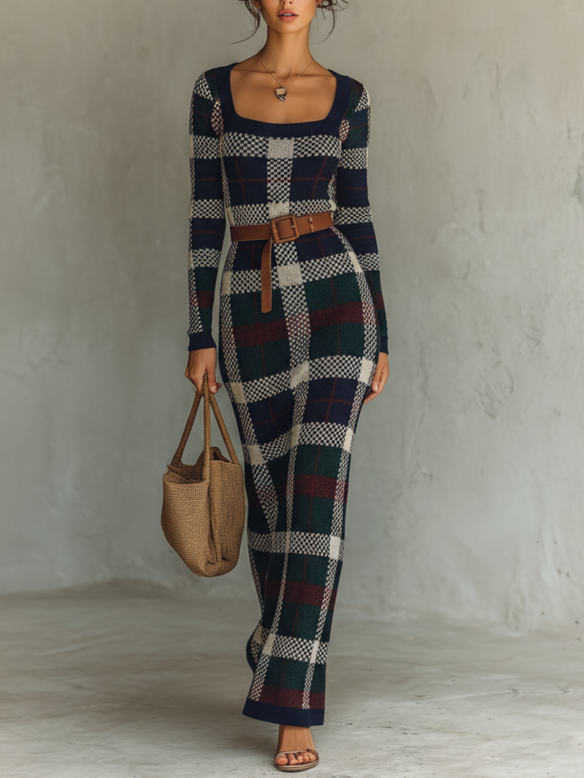 Trendé™ | Noa Strick-Maxikleid mit Karree-Ausschnitt und Gürtel