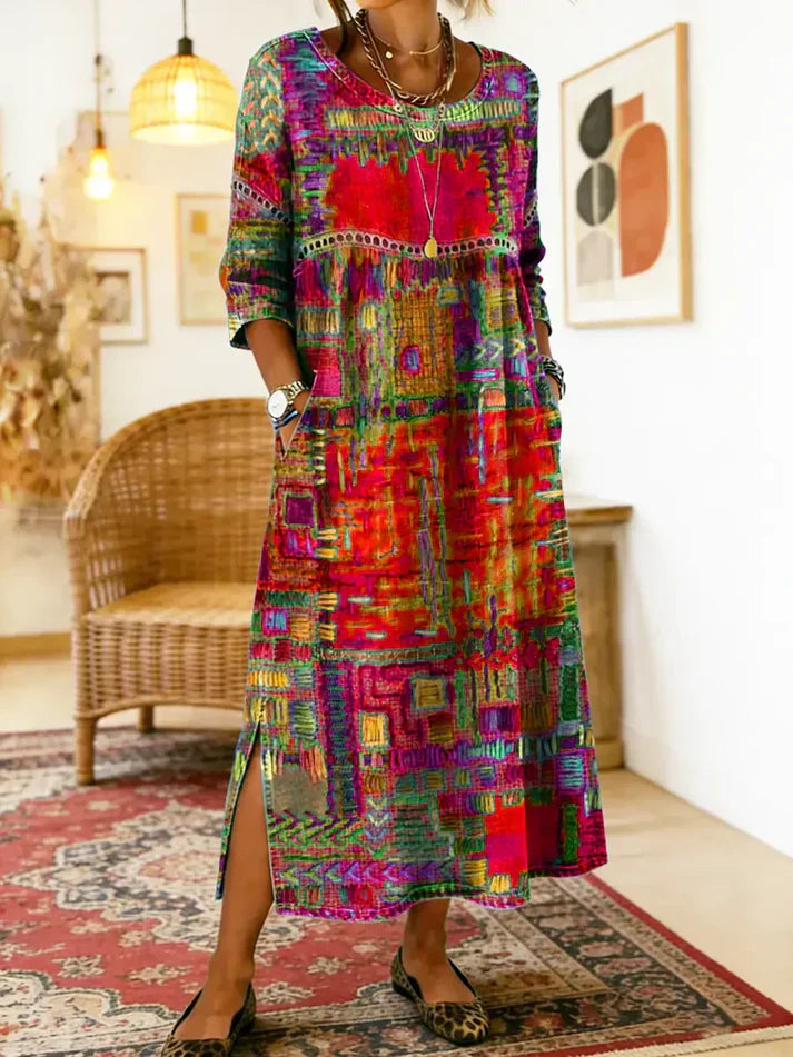 Elegantes Kleid mit ethnischem Patchwork