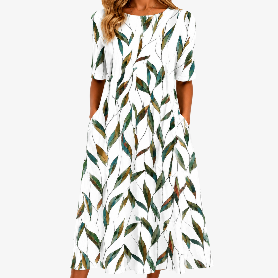 Trendé™ | Willow Meadow Botanik-Midikleid mit Taschen