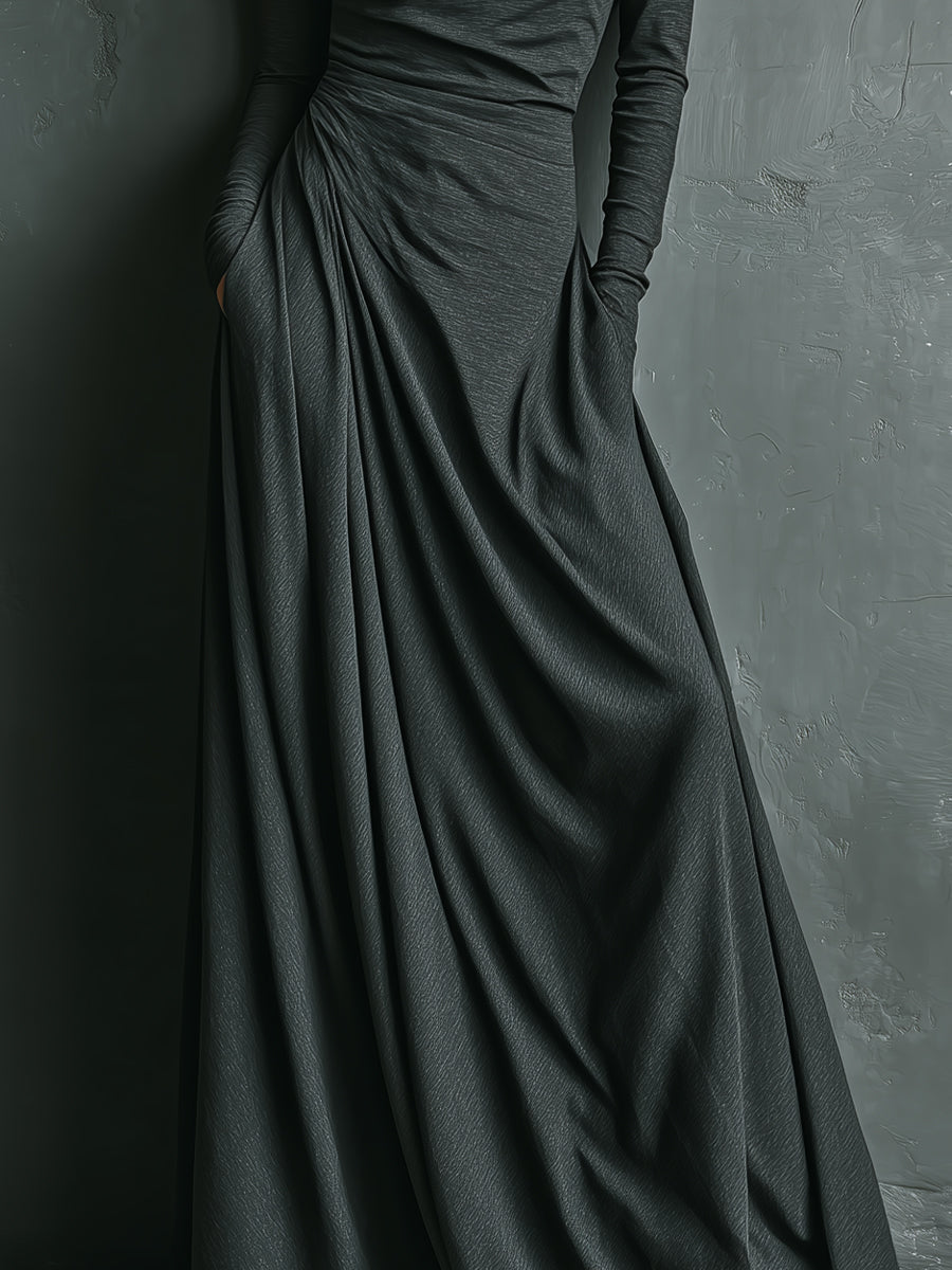 Trendé™ | Pia Baumwollmix-Maxikleid mit Rollkragen und Drapierung