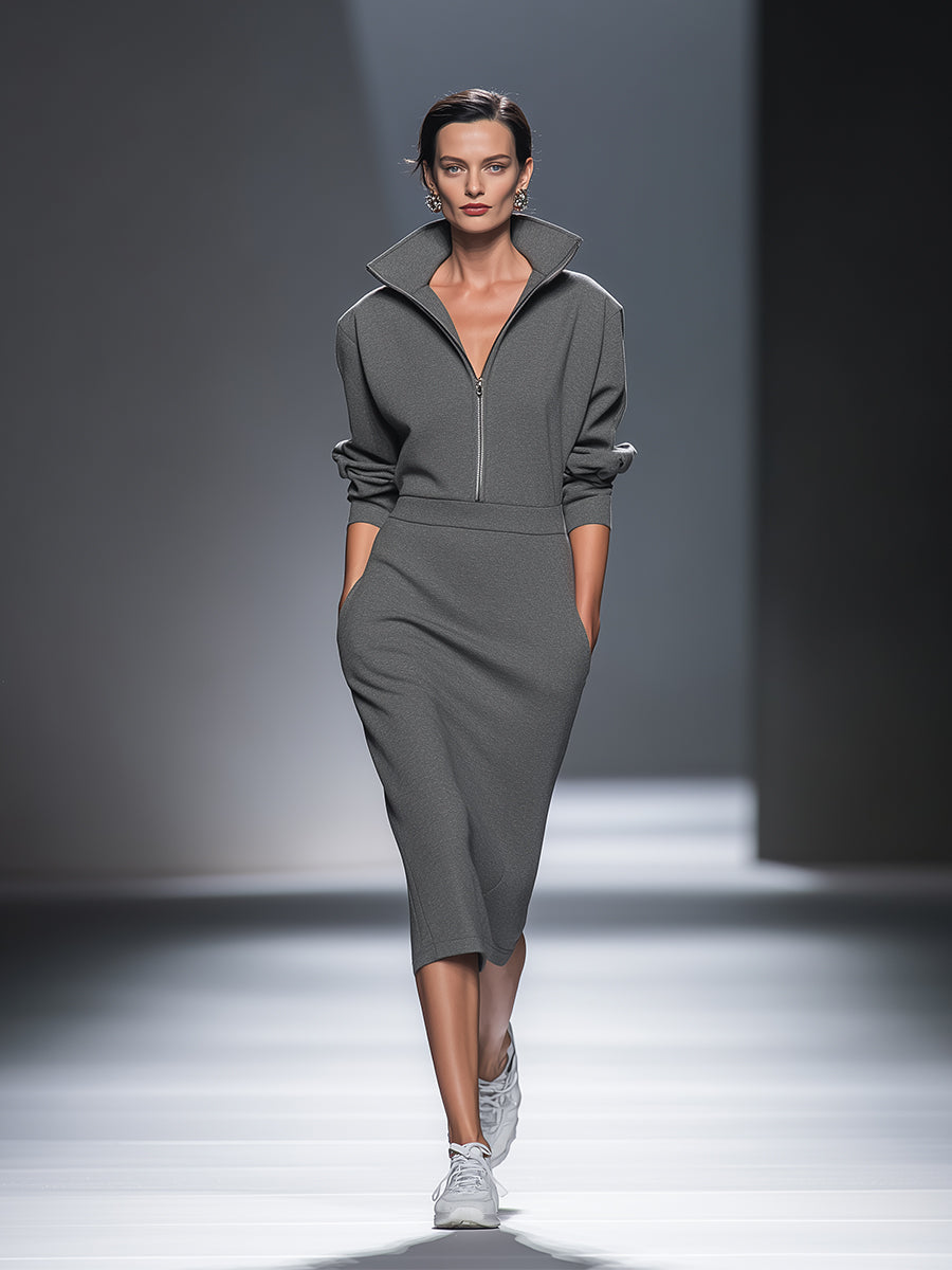 Trendé™ | Beatrice Baumwoll-Midikleid mit Reissverschluss