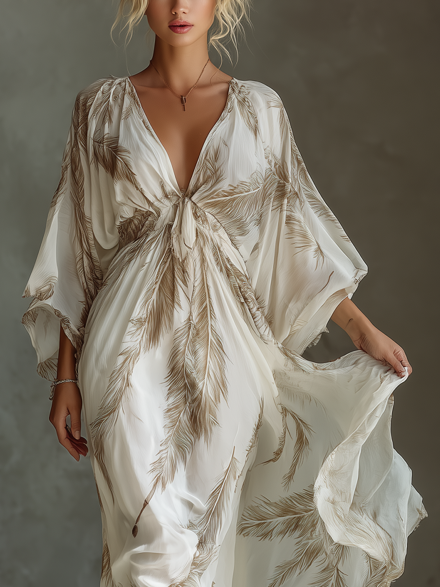 Trendé™ | Serena Chiffon-Maxikleid mit Palmblattprint und Print