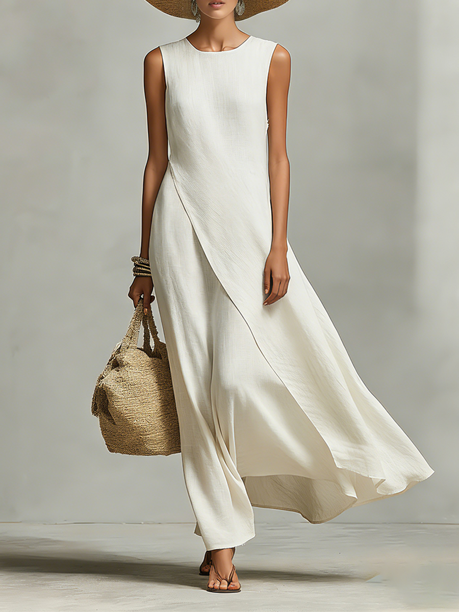 Trendé™ | Isabella Leinenmix-Minikleid mit ärmellosem Schnitt und asymmetrischem Schnitt
