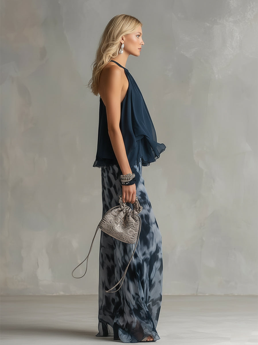 Trendé™ | Marie Elegantes Set mit Neckholder-Top und weiter Print-Hose
