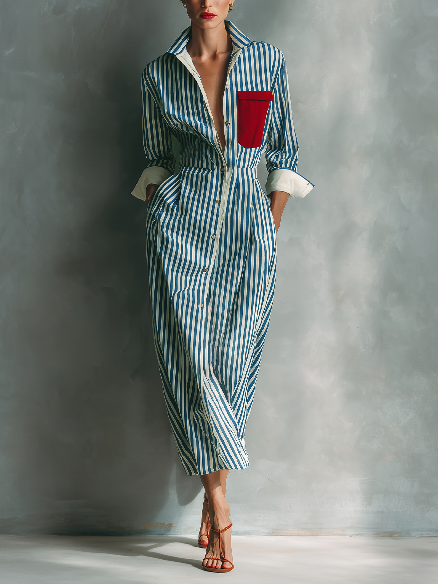 Trendé™ | Eliana Baumwollmix-Hemdkleid mit Streifenmuster und Taschen