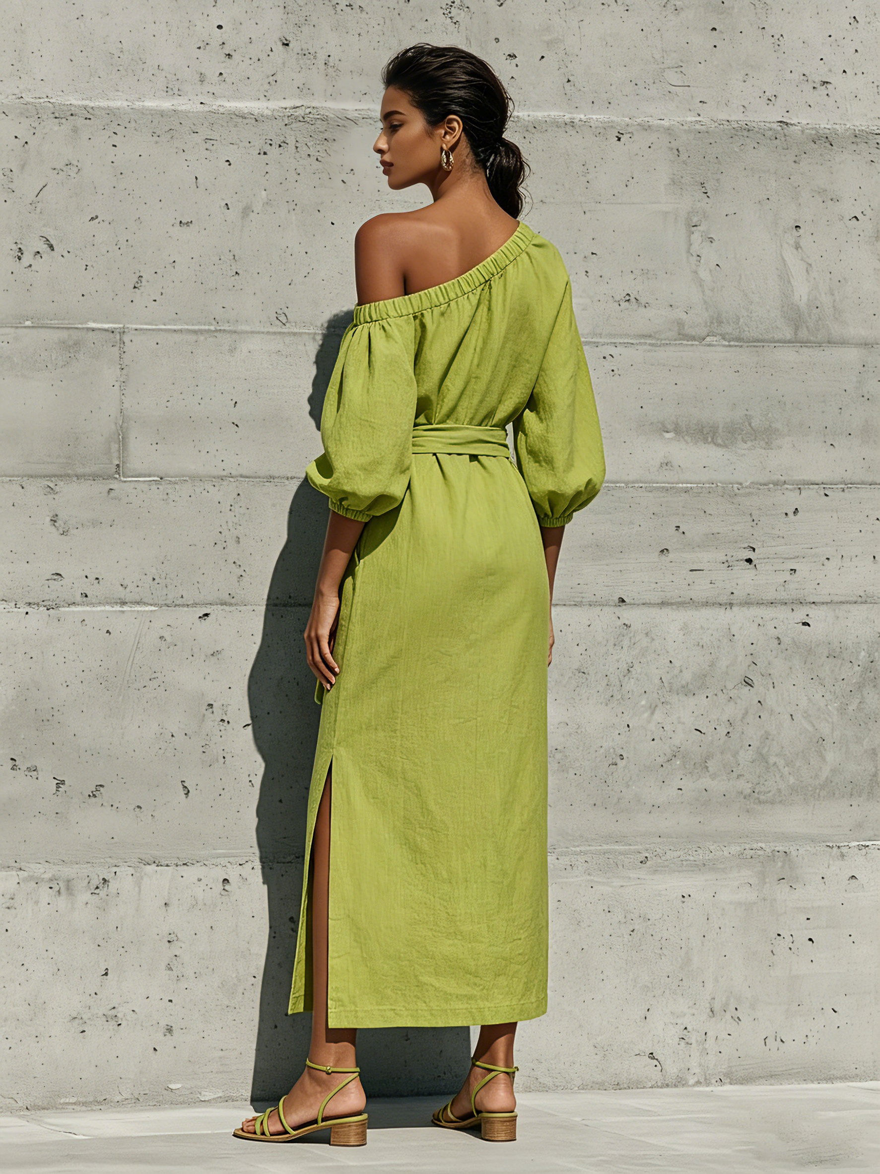 Trendé™ | Desiree Leinenmix-Midikleid mit Off-Shoulder-Schnitt und Puffärmeln