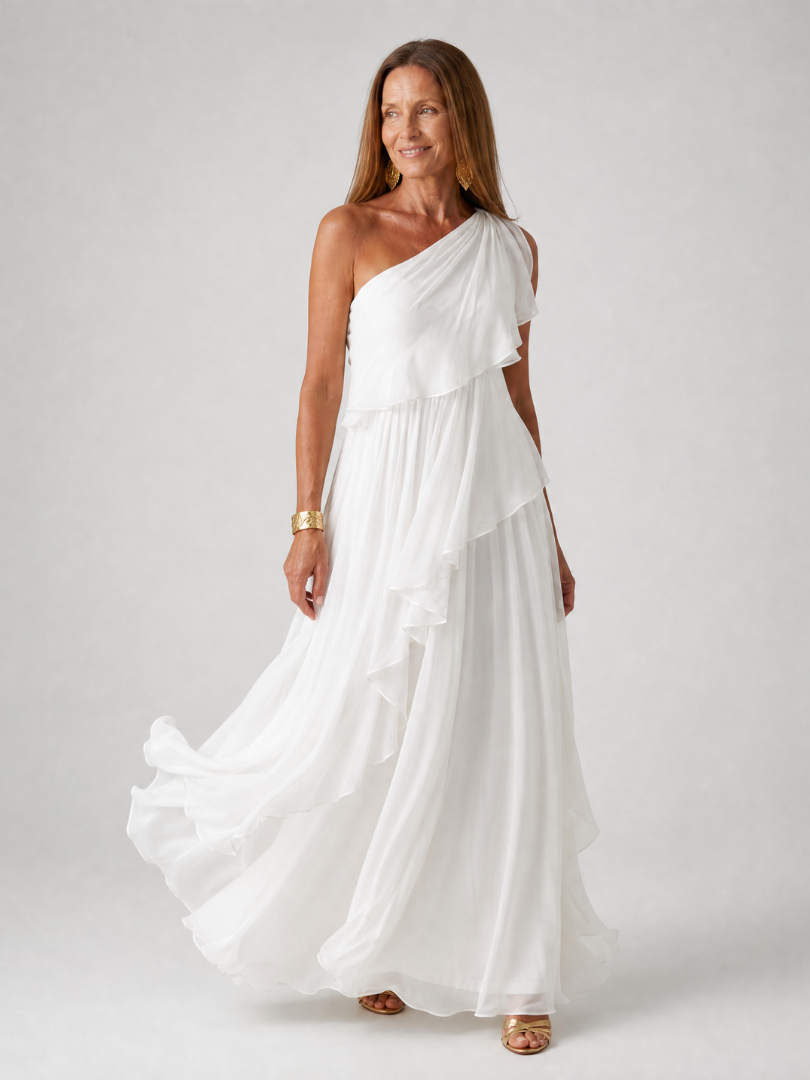 Trendé™ | Donatella Grünes Maxikleid mit One-Shoulder-Design