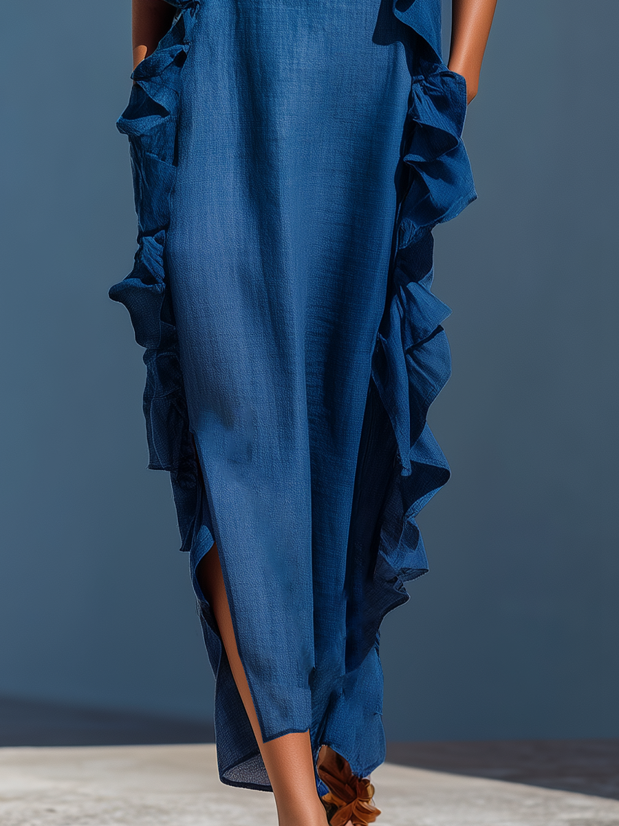 Trendé™ | Isadora Leinenmix-Maxikleid mit Spaghettiträgern und Volants