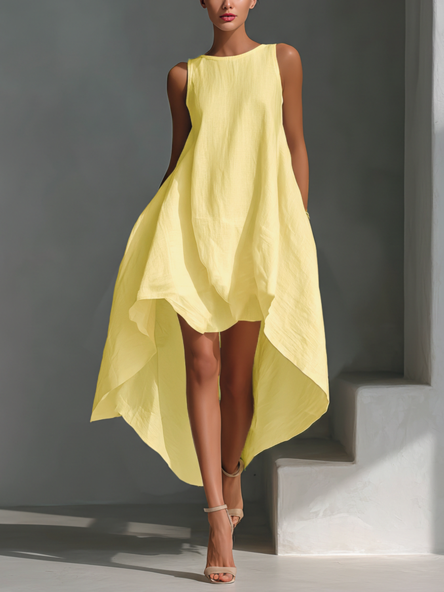 Trendé™ | Ilaria Leinenmix-Midikleid mit Rundhalsausschnitt und ärmellosem Schnitt
