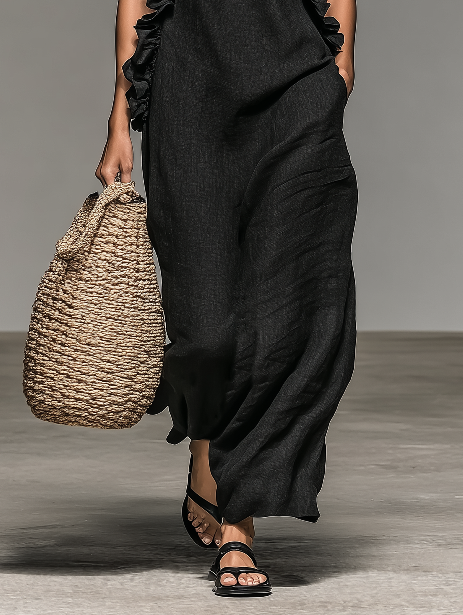 Trendé™ | Gina Leinenmix-Maxikleid mit ärmellosem Schnitt und Volants