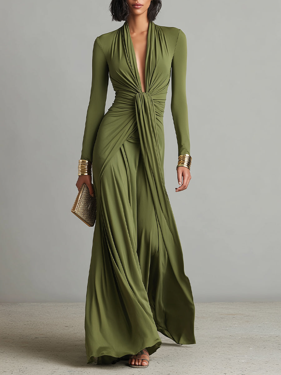 Trendé™ | Stella Satin-Maxikleid mit V-Ausschnitt und tiefem V-Ausschnitt