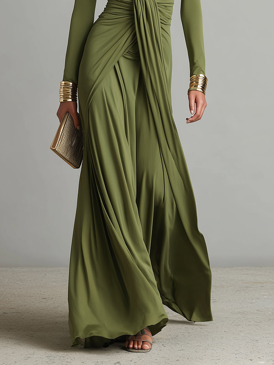 Trendé™ | Stella Satin-Maxikleid mit V-Ausschnitt und tiefem V-Ausschnitt