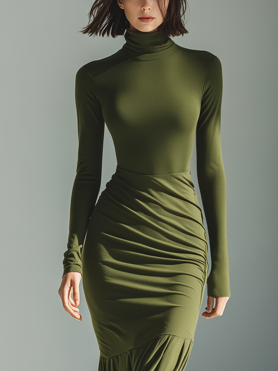 Trendé™ | Vivienne Strick-Maxikleid mit hohem Kragen und Plisseefalten
