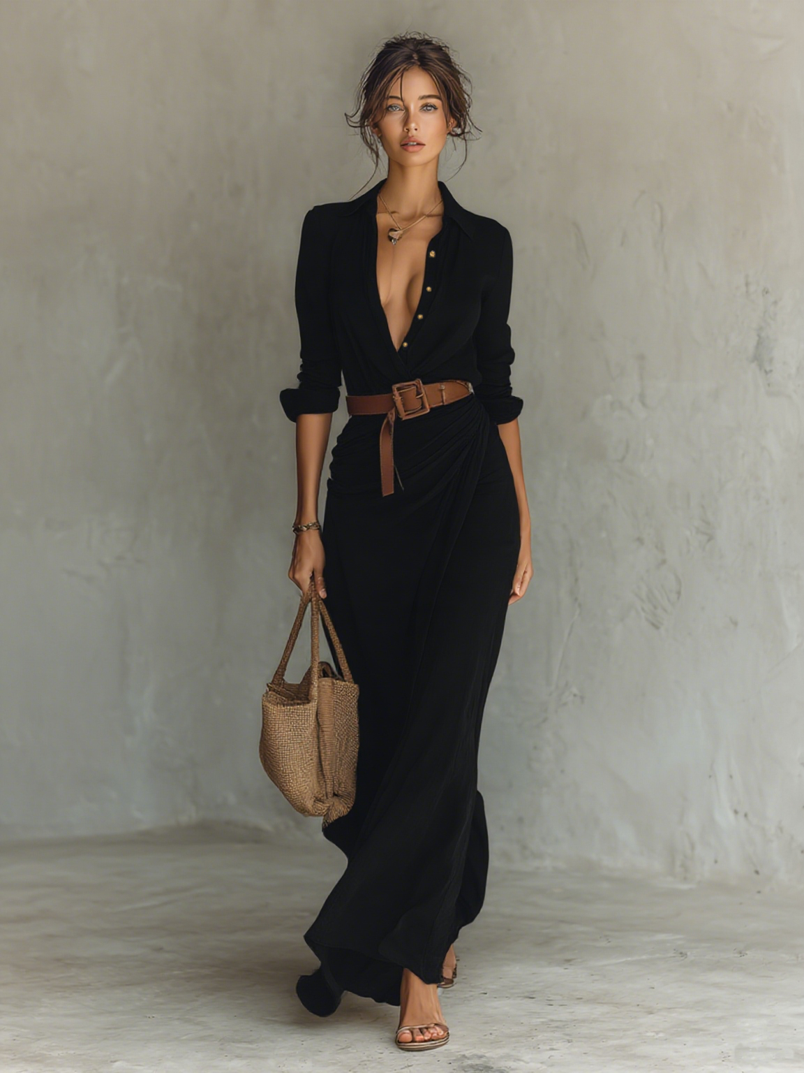 Trendé™ | Liana Maxikleid mit langen Ärmeln und Gürtel
