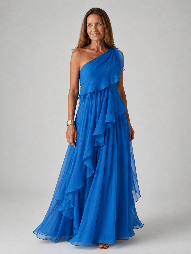 Trendé™ | Donatella Grünes Maxikleid mit One-Shoulder-Design
