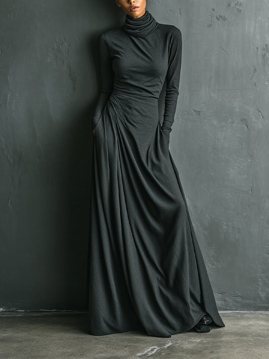 Trendé™ | Pia Baumwollmix-Maxikleid mit Rollkragen und Drapierung