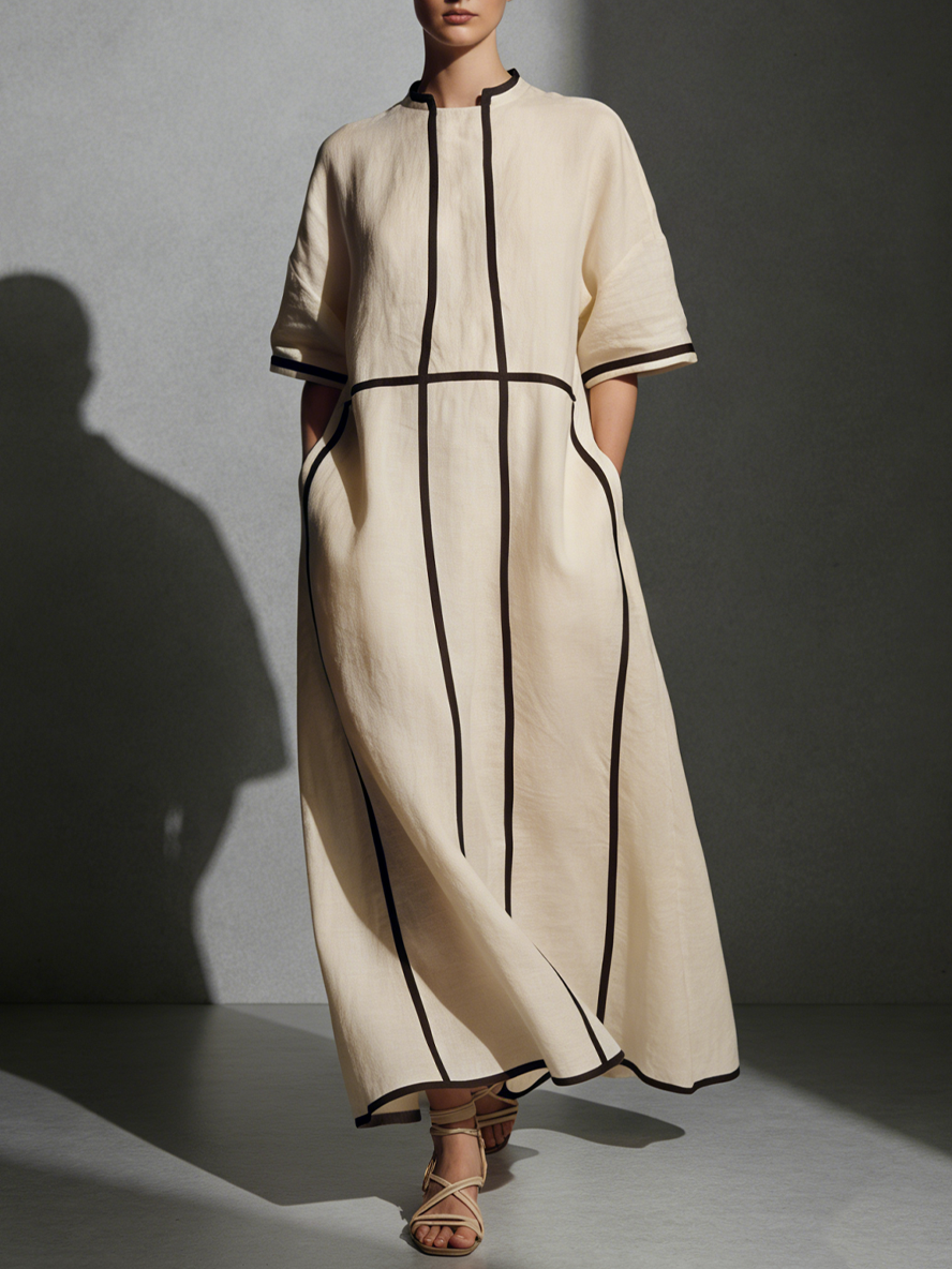 Trendé™ | Ariana Leinenmix-Maxikleid mit Taschen und Kontrastdetails