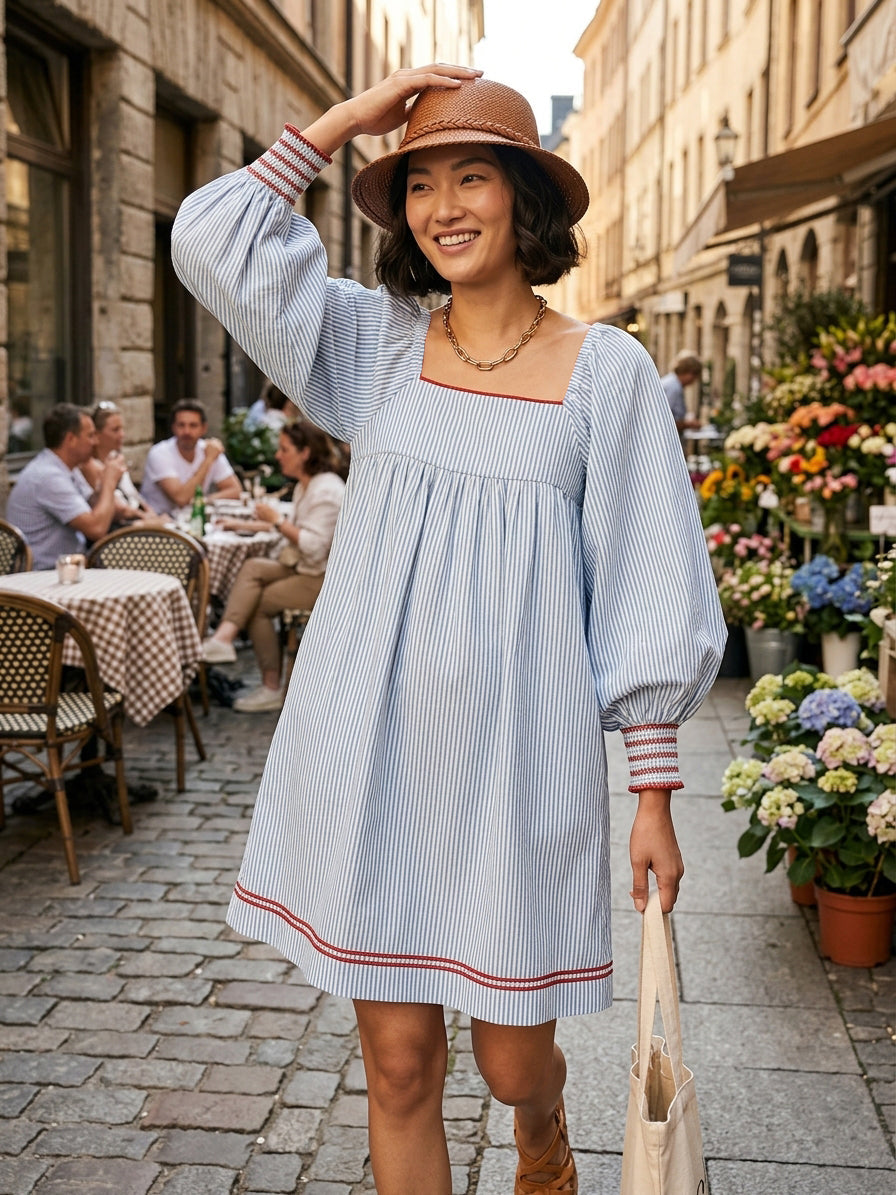 Trendé™ | Ivana Minikleid mit Laternenärmeln und Streifenmuster