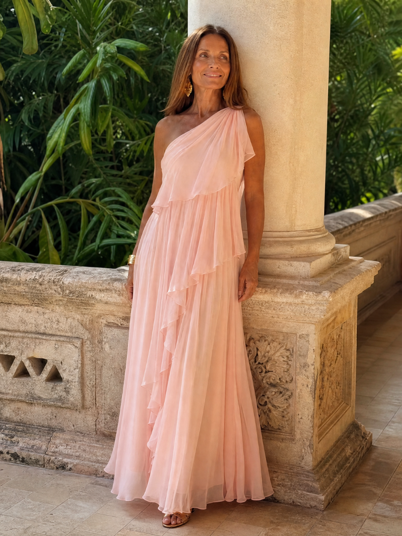 Trendé™ | Donatella Grünes Maxikleid mit One-Shoulder-Design