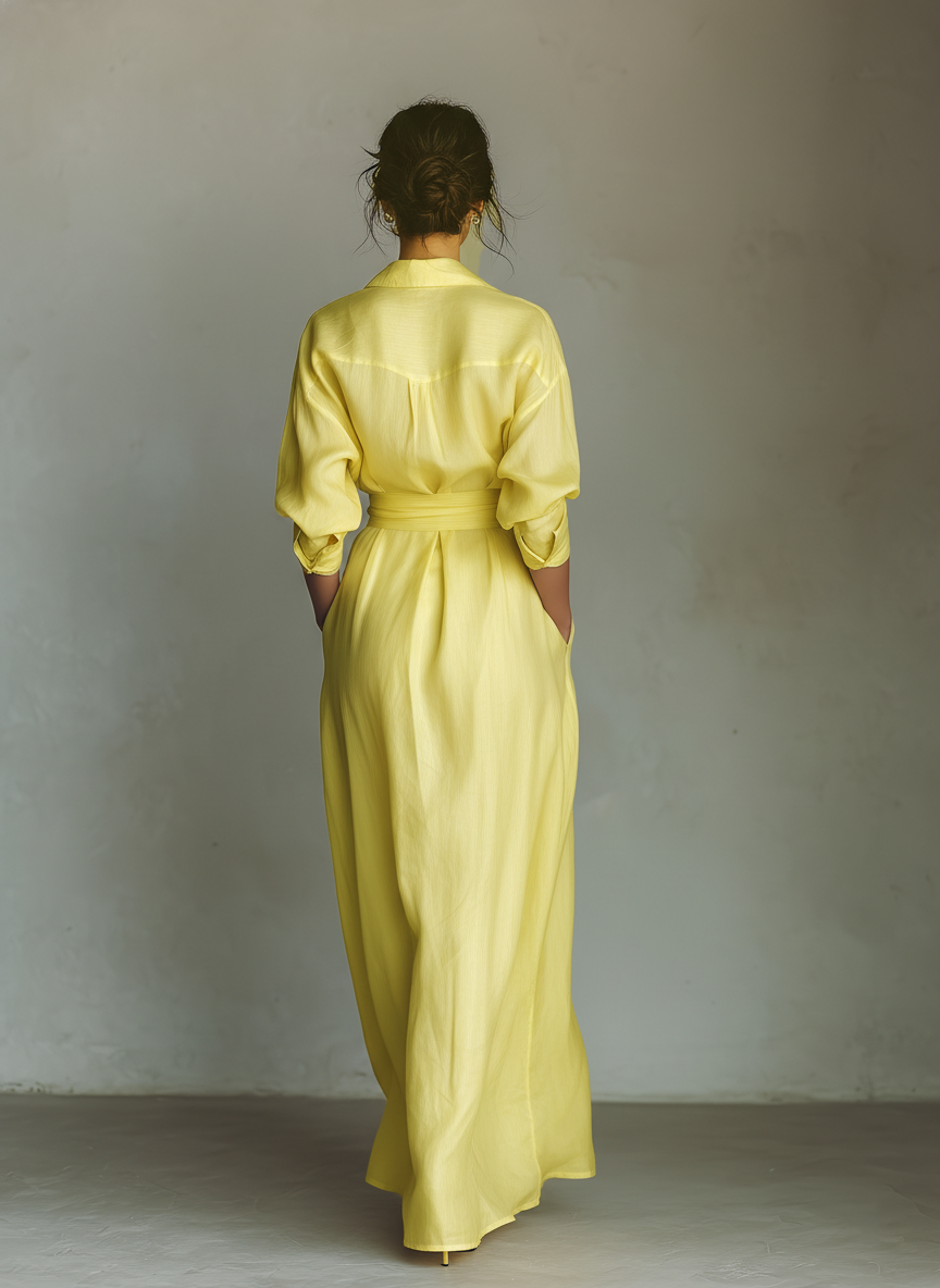 Trendé™ | Lana Baumwoll-Leinen-Hemdkleid mit Taillenband und betonter Taille