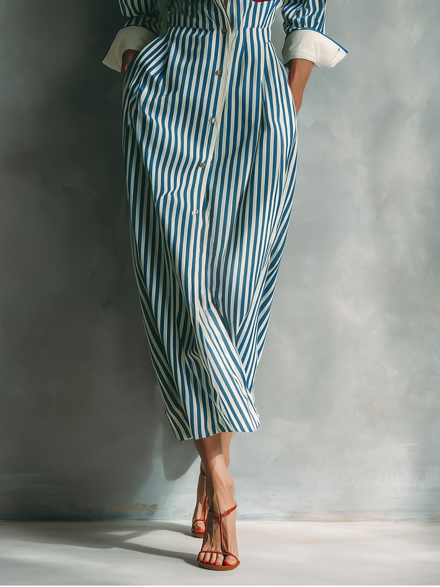 Trendé™ | Eliana Baumwollmix-Hemdkleid mit Streifenmuster und Taschen