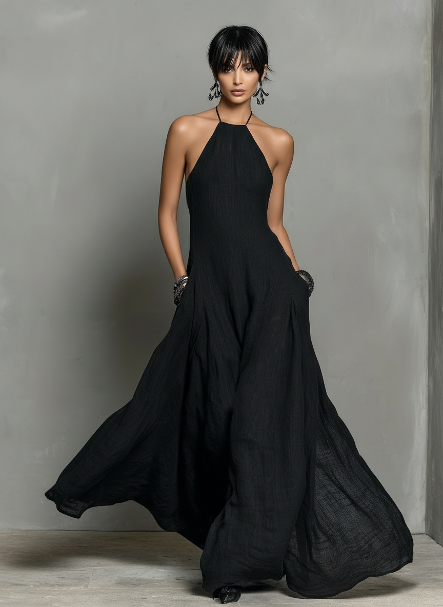 Trendé™ | Eva Leinenmix-Maxikleid mit Neckholder-Ausschnitt und ärmellosem Schnitt
