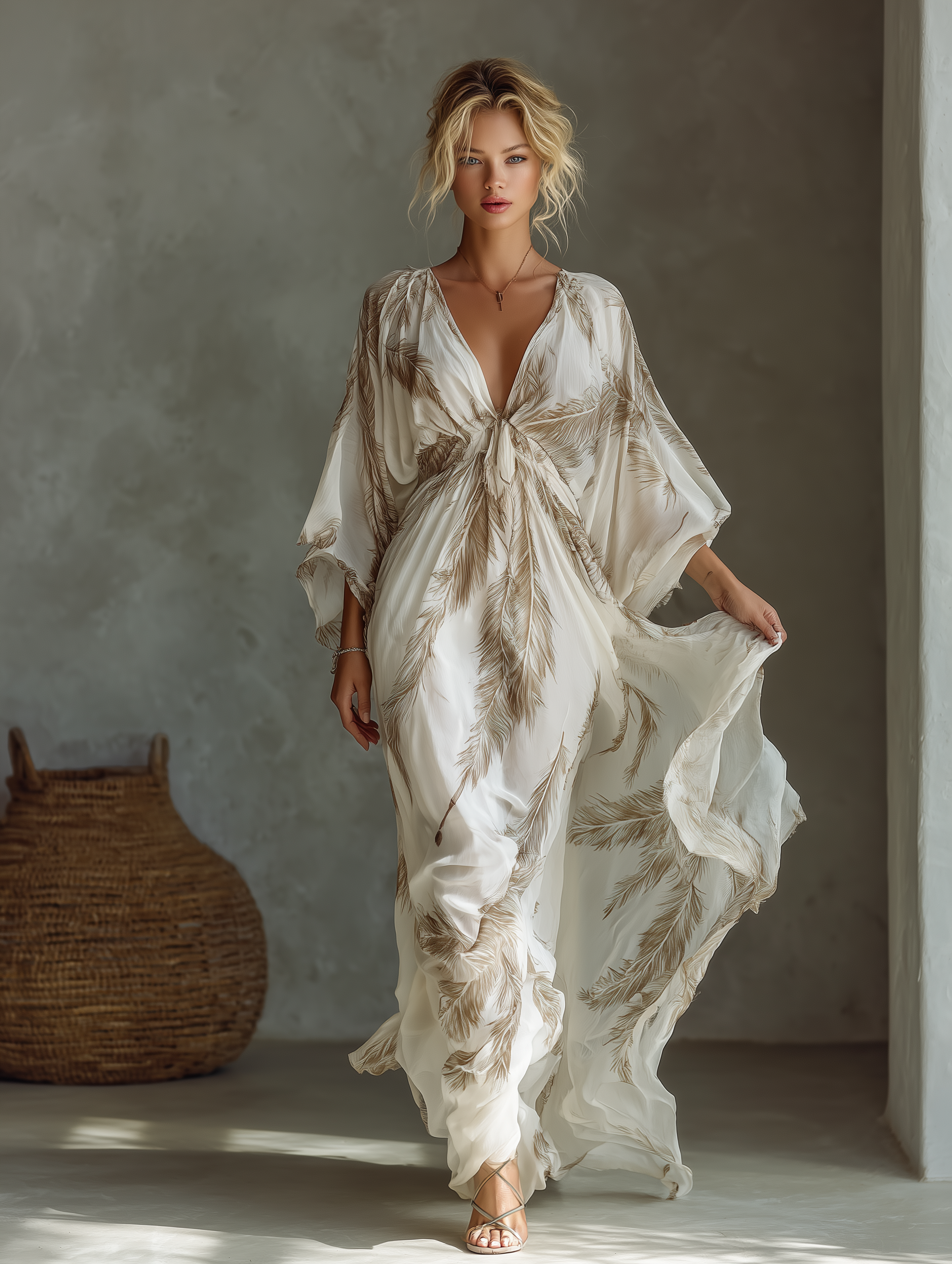Trendé™ | Serena Chiffon-Maxikleid mit Palmblattprint und Print