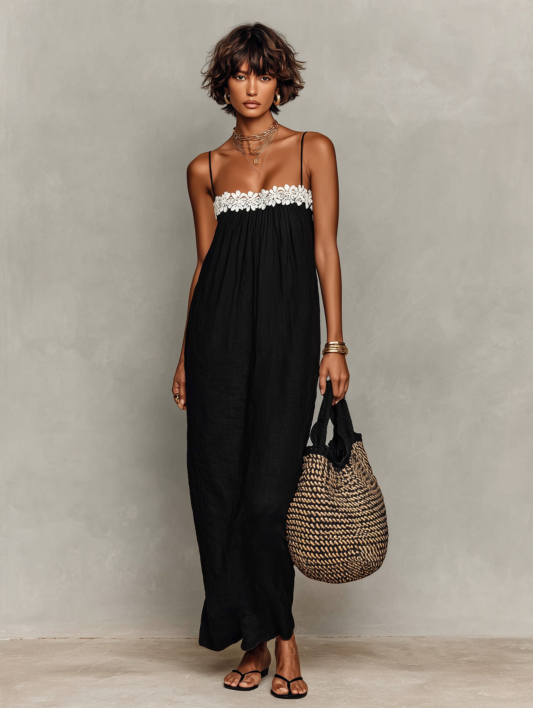 Trendé™ | Fabia Leinenmix-Maxikleid mit schulterfreiem Schnitt und Spaghettiträgern