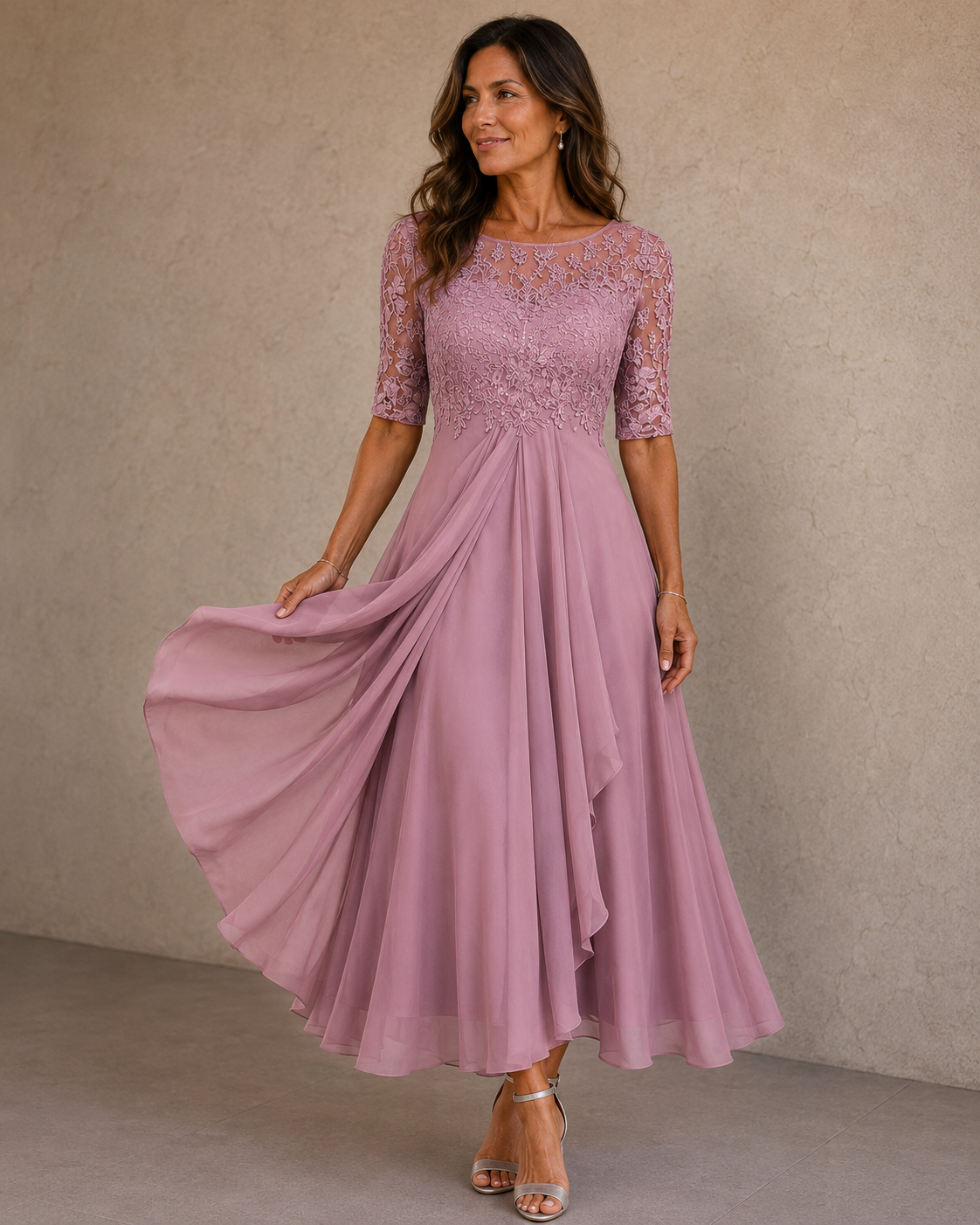 Trendé™ | Lioras Elegantes Kleid mit Spitze und Chiffon
