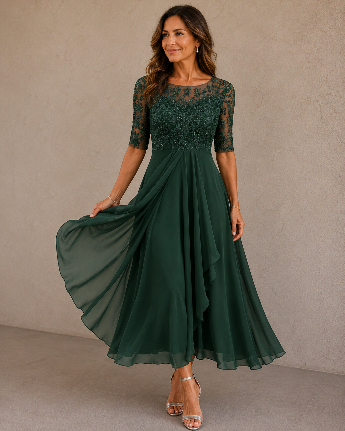 Trendé™ | Lioras Elegantes Kleid mit Spitze und Chiffon