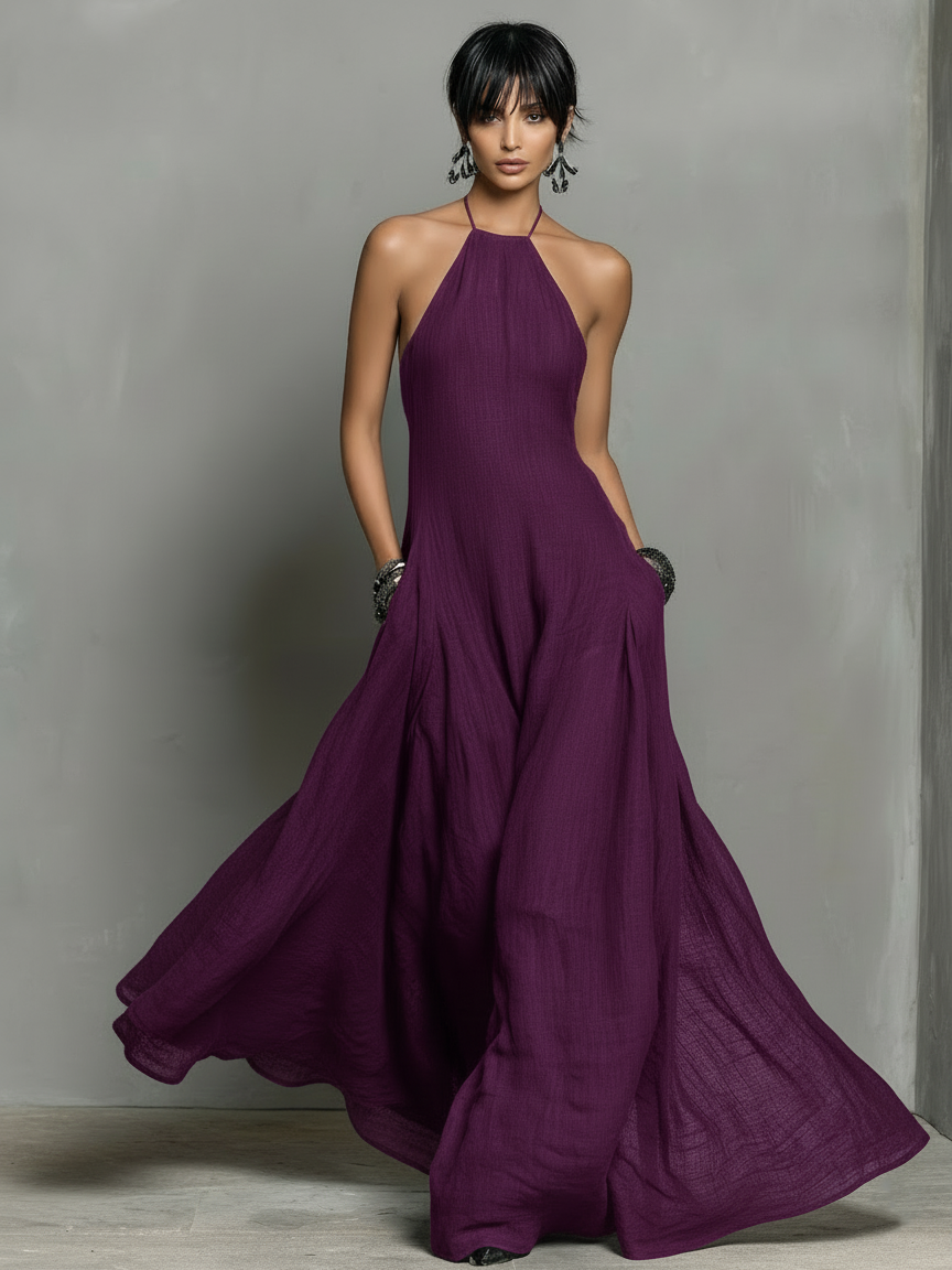 Trendé™ | Eva Leinenmix-Maxikleid mit Neckholder-Ausschnitt und ärmellosem Schnitt