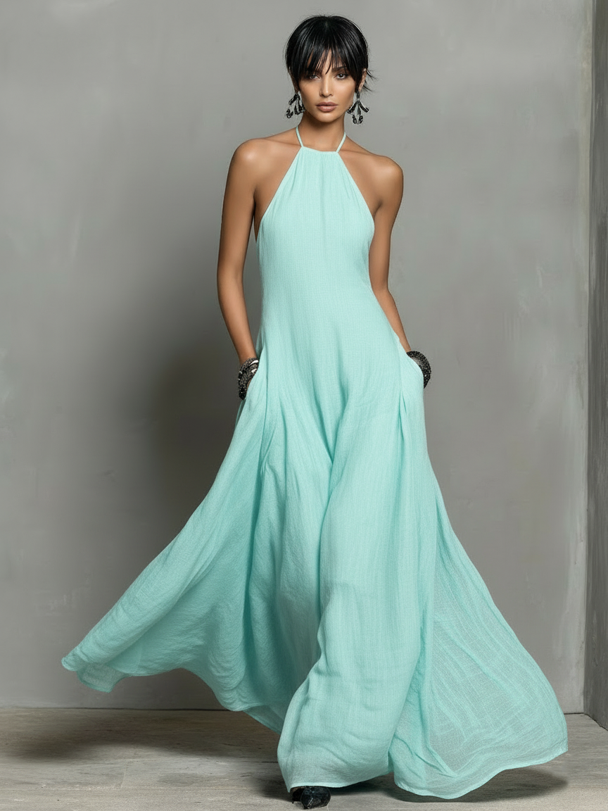 Trendé™ | Eva Leinenmix-Maxikleid mit Neckholder-Ausschnitt und ärmellosem Schnitt